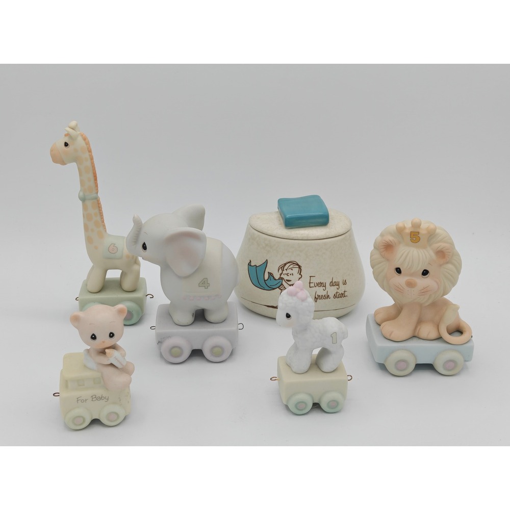 Precious Moments Birthday Train Figurines Ages & Peanuts Linus Lidded Jar Lot